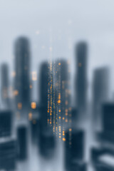Poster - Skyline of Innovation: Futuristic skyscrapers pierce the sky, forming a stunning digital cityscape with light trails of data streams.