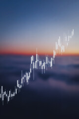 Poster - Stock Market Growth: A data graph representing market growth overlaid on a serene, soft focus sunset background. Showing the power of market and business growing up.