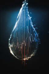 Poster - Water drop and Sound wave: A dramatic close-up view of a water drop suspended in mid-air, with intricate sound wave patterns seemingly etched within the droplet.