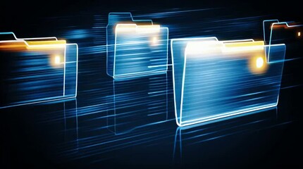 Aufkleber - Digital Folder in motion: Digital folders illuminate against a dynamic, futuristic background, capturing the essence of data storage and the digital realm.