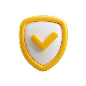 3D rendered yellow shield with white checkmark