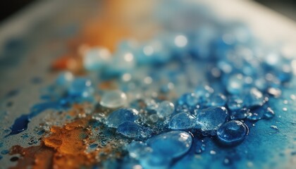 Poster - Abstract close-up of translucent blue and white spheres indoors