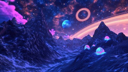 Wall Mural - mystical mountain landscape on alien planet at night