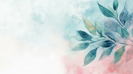 Poster - Watercolor painting of serene plants and leaves in studio