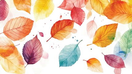 Poster - Falling leaves on white background, serene autumn mood