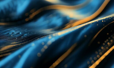 Fototapete - Abstract blue and white wavy lines on a black background. Abstract smoke or wind effect with a blurred light for design. Realistic photo. Copy space, high quality. 