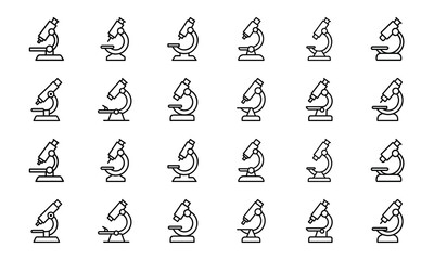 Poster - Collection of illustrated microscope icons representing science and research concepts with minimalist style