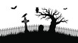 © SumonIslam - Halloween Seamless Background with Dark Cemetery Silhouettes, Apocalypse Elements, Tombstones, and Bare Trees Ideal for Scary Holiday Designs, Wallpapers, and Digital Art