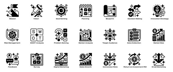 Poster - Strategy and Business Marketing Icon Set Line Icon, Outline Symbol for Business Growth, Marketing Strategy, Digital Campaign, Market Analysis, and Brand Development. Vector Sign Icon.