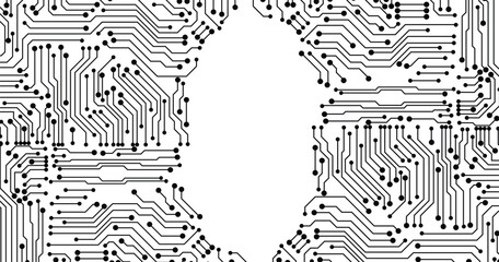 Poster - Black circuit diagram on white background. High-tech circuit board connection system.Vector abstract technology on white background.