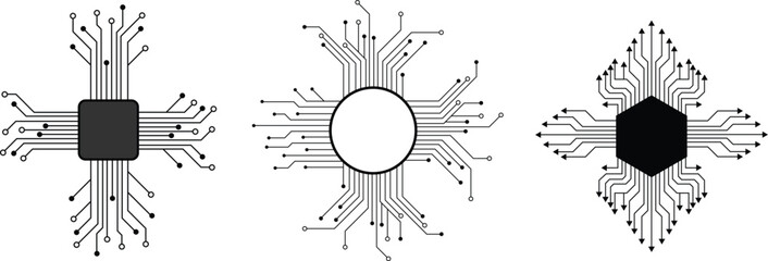 Poster - circuit board icon set. electronic motherboard circuit vector symbol. electronics microchip technology sign.