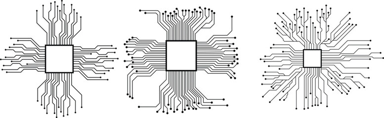 Poster - circuit board icon set. electronic motherboard circuit vector symbol. electronics microchip technology sign.