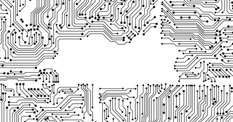 Poster - Black texture background of printed circuit board. Computer technology background. Information tech. Space for text.