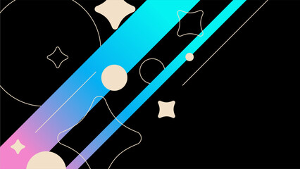 Poster - Pop Neon Cyan and Pink Gradient Light Beams with Cute Line Effects Background 