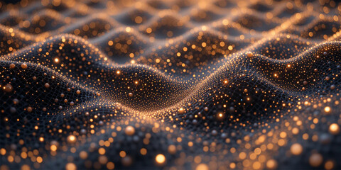 Fototapete - A minimalist mesh pattern full of glowing dots in a line style viewed from an aerial perspective