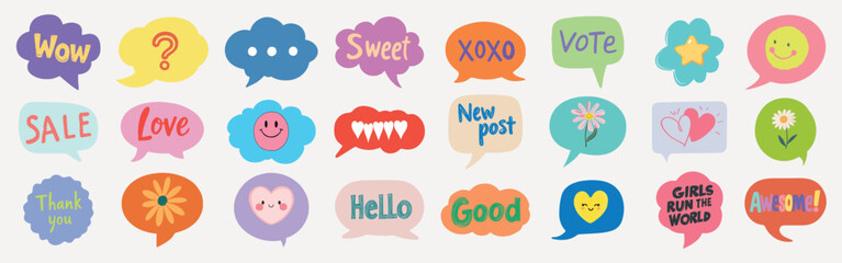 Poster - Colorful speech bubble stickers, element vector set