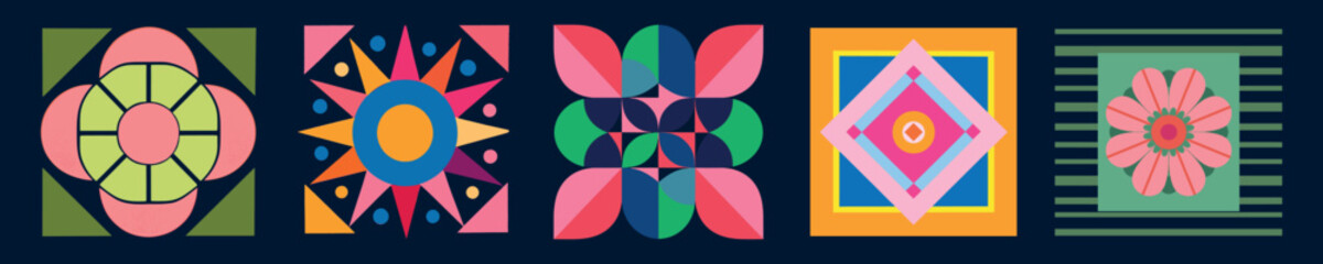 Poster - Colorful geometric abstract patterns, element vector set
