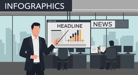 Poster - Man Presenting Business Growth Infographic In Modern Office Environment