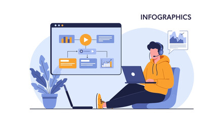 Poster - Man Creating Business Infographics While Working on Two Computers