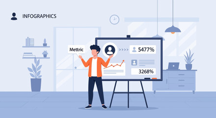 Poster - Analyzing Growth Presentation With Statistical Data Chart In Light Office