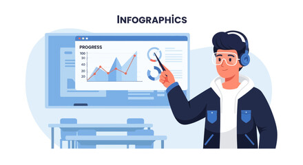 Poster - Interactive Data Presentation with a Presenter Explaining Business Growth Chart