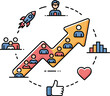 © sofia - Cartoon illustration of growth arrow with people and business symbols around