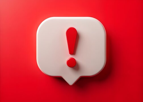 3D red speech bubble icon with red exclamation mark inside. design illustration