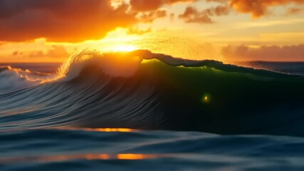 Wall Mural - Majestic sunset over ocean waves, capturing vibrant colors and serene atmosphere at twilight