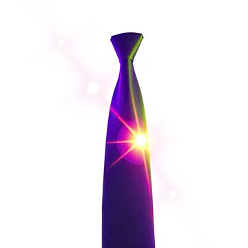 Tie on a white background, rendered in bright electric colors with lens flares and bright light streaks