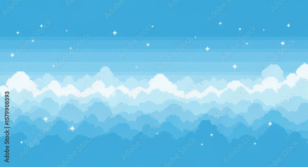 Pixel Art Sky with Clouds and Stars Background Illustration Style Stock ...