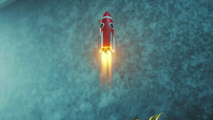 Poster - Rocket ship ascends from a potted plant in a bright and imaginative setting, Symbol of innovation a rocket ship ascending from a resilient plant in urban concrete