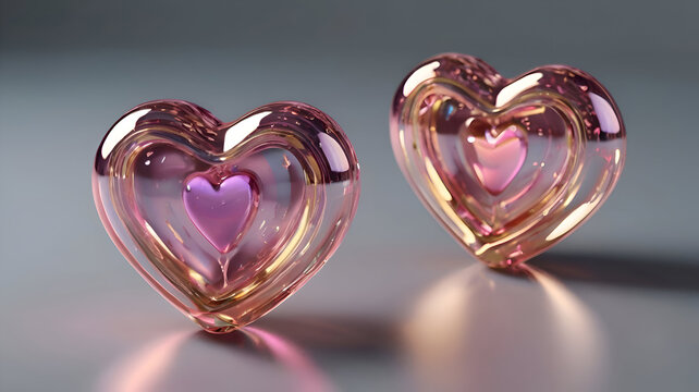three golf pink heart shaped fluid holographic gray background,