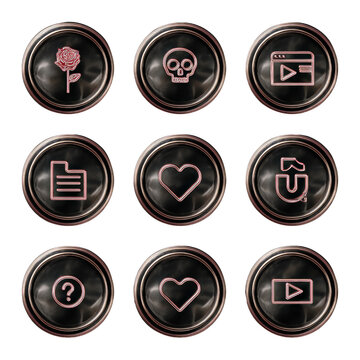 A set of black and red icons with a heart and skull