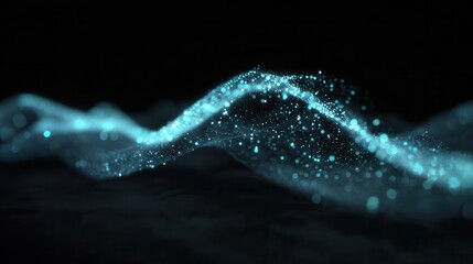 Aufkleber - Abstract design of shimmering turquoise particles on a dark background.