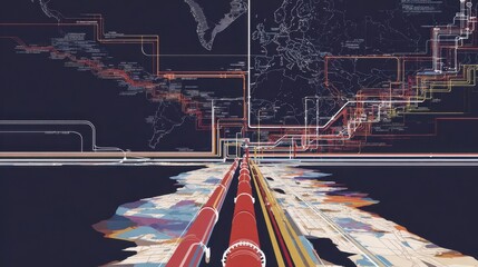 Aufkleber - Global network of interconnected pipelines and data streams.