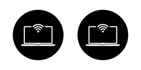 Fototapete - Laptop with WiFi signal icon. Wireless internet on notebook device symbol in black circle