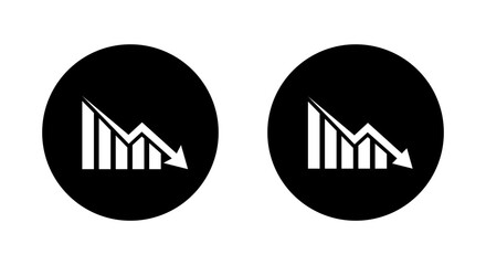 Poster - Bar chart with downward arrow icon. Financial crisis concept. Economy downturn and loss symbol in black circle