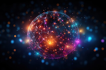 Fototapete - Technology concept showcasing a sphere surrounded by a network of lines and dots