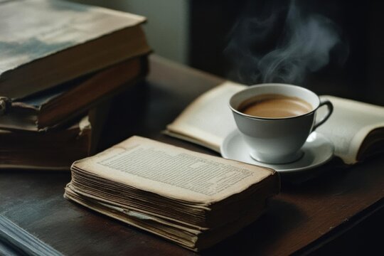 Enjoy Old Books With Cup Of Hot Drink, Academic And Classic Theme