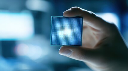 Aufkleber - Close-up of a microchip held in a hand.