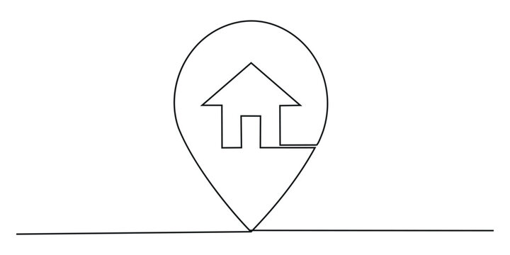  Location icon concept one line drawing. Continuous line draw design graphic vector, Continuous line drawing of Home location map isolated on white background.
