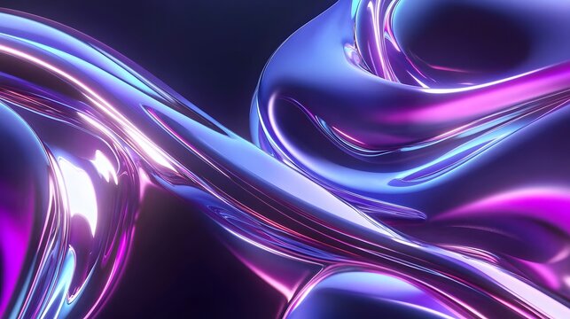 Abstract iridescent fluid forms in vibrant purple and blue hues.