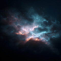 Wall Mural - Cosmic cloudscape displays vibrant hues of celestial turquoise and golden orange starlight across a vast expanse