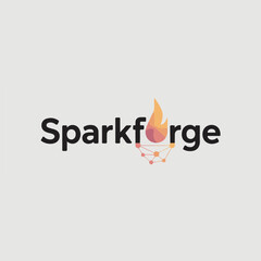 Poster - A modern logo design for sparkforge featuring a flame element and connected network visual on light background.