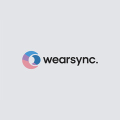 Poster - Modern and minimalist wearsync logo design featuring a colorful crescent shape next to the brand name on a gray background.