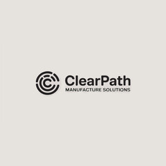 Poster - modern clearpath manufacture solutions logo featuring abstract circular design on a neutral backgrou
