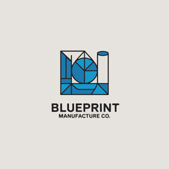 Poster - Modern geometric blueprint logo design concept with abstract blue shapes perfect for manufacturing and architectural businesses