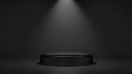Fototapete - Abstract black product background stand or podium pedestal on explosion display with blank backdrops. 3D rendering
