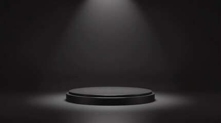 Fototapete - Abstract black product background stand or podium pedestal on explosion display with blank backdrops. 3D rendering