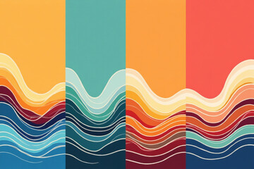 Poster - Set of Abstract vertical backgrounds with colorful waves. 3d rendering.